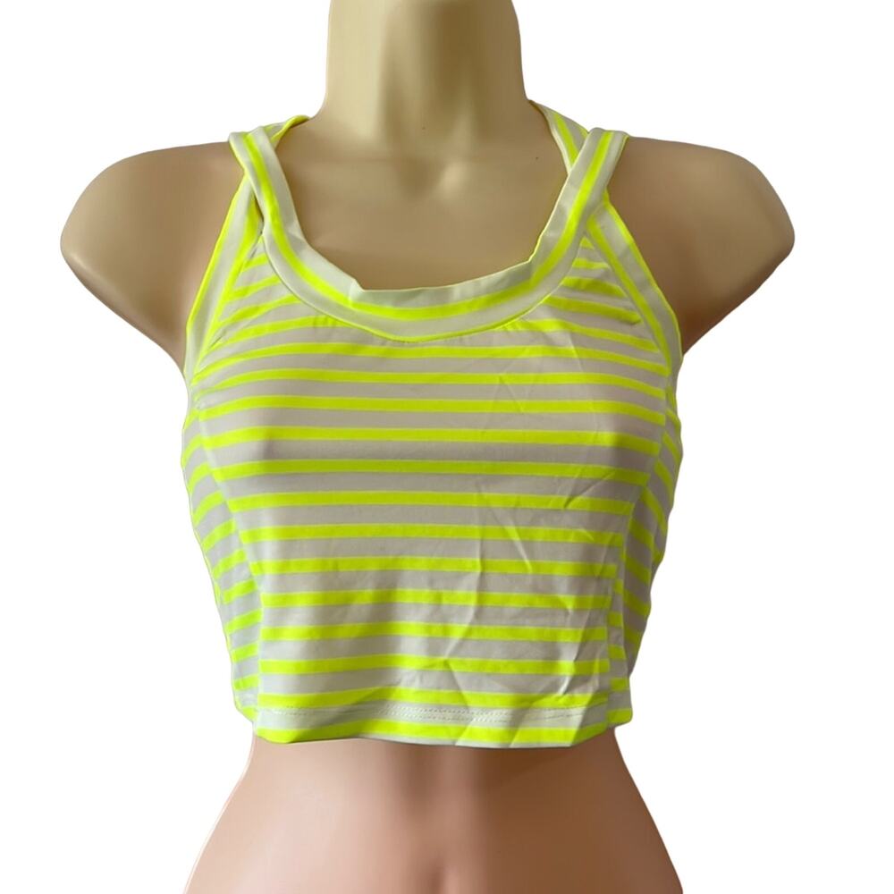 She + Hem Medium Neon Striped Knit Crop Top